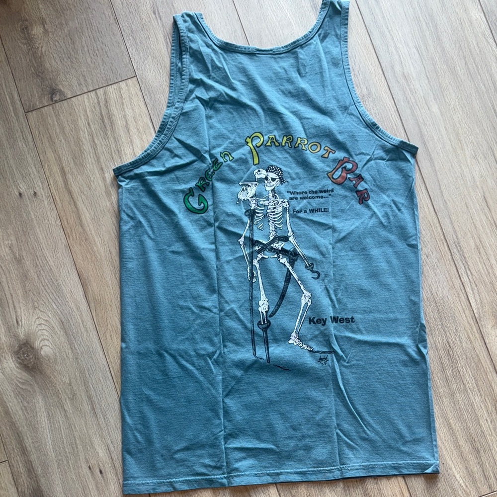 GREEN PARROT BAR Key West Florida Skeleton Logo Crew Neck Tank Top